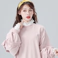 thumbnail image 2 of Sinyiin Korean Women 2 Pieces Layered Ruffled Stand False Collar with Fake Sleeves Wristband Set Button Down Detachable Half Shirt Dickey Horn Cuffs, 2 of 21