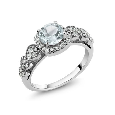 Unv20992 Round Ring - 1.07 Ct Round Sky Blue Aquamarine 925 Sterling Silver Ring