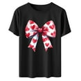 thumbnail image 5 of Ounisa Womens Tops Love Heart Letters Bow Shirts Short Sleeves Valentines Crewneck Colorful Heart Graphic Tees Pullover, 5 of 6
