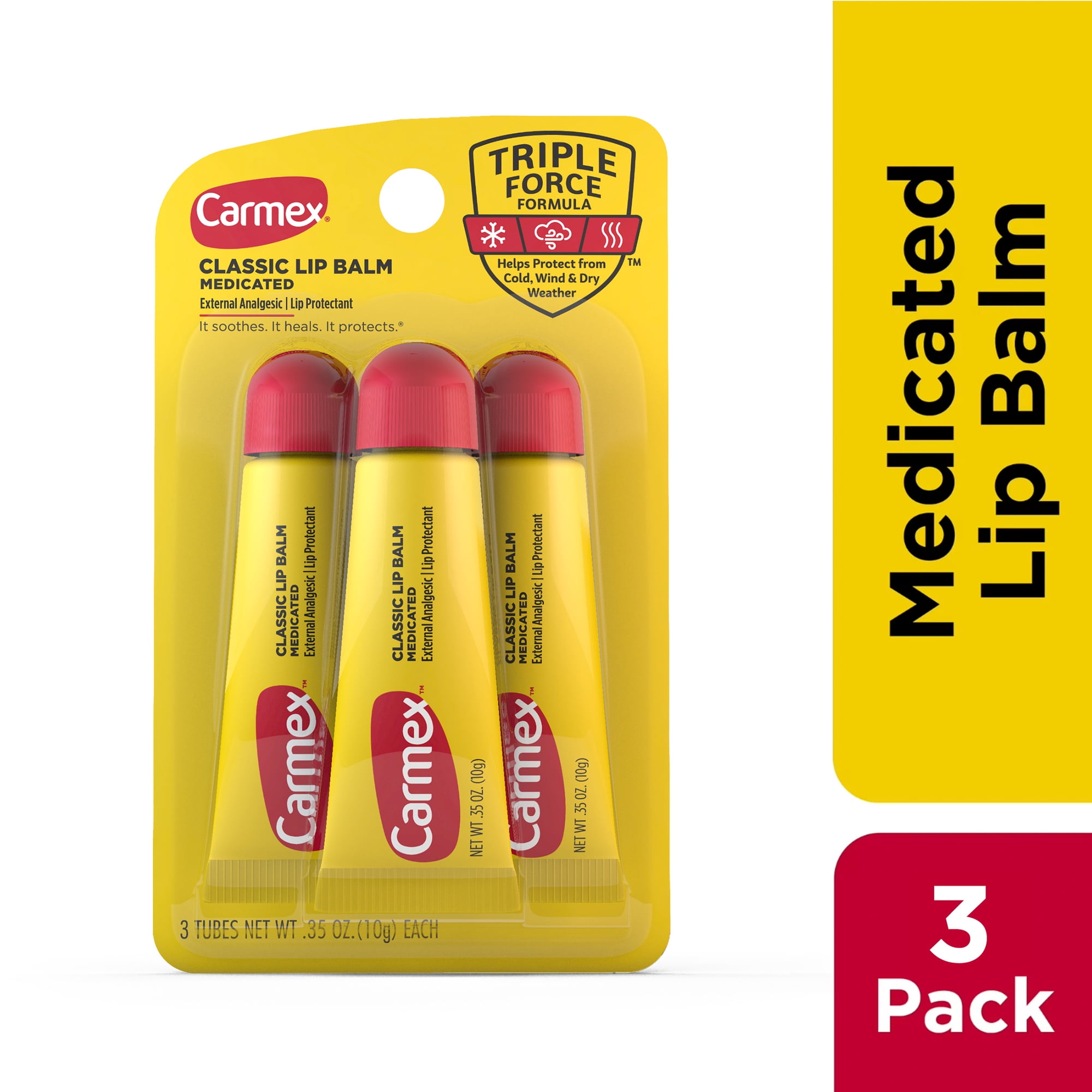 Carmex Classic Medicated Lip Balm Tubes, Lip Moisturizer, 3 Count (1 Pack of 3)