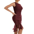 thumbnail image 4 of Robe Moulante Sans Manches pour Femmes Tulle Slim Fit Ruched Party Club Mini-Robe, 4 of 6