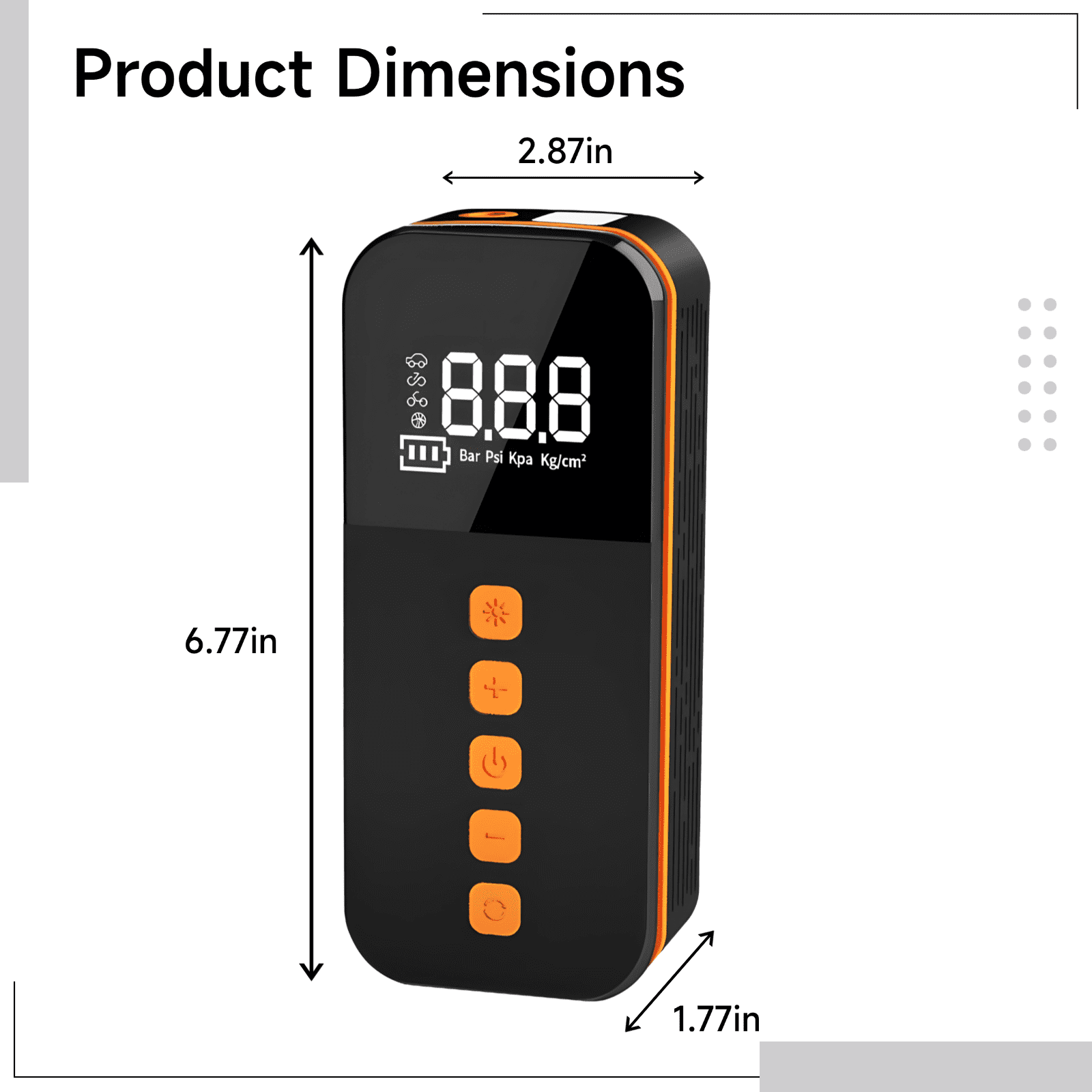 Cordless Portable Air Compressor, Electric Air Pump with Preset Tire Pressure, USB Output, LED Display, High Pressure, 4 Units, 3 Nozzles, Car Tire Inflator