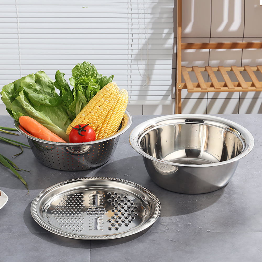 Salad Maker Bowl Telisii Stainless Steel Drain Basket Vegetable Cutter 3 in 1 Kitchen Multipurpose Julienne Grater