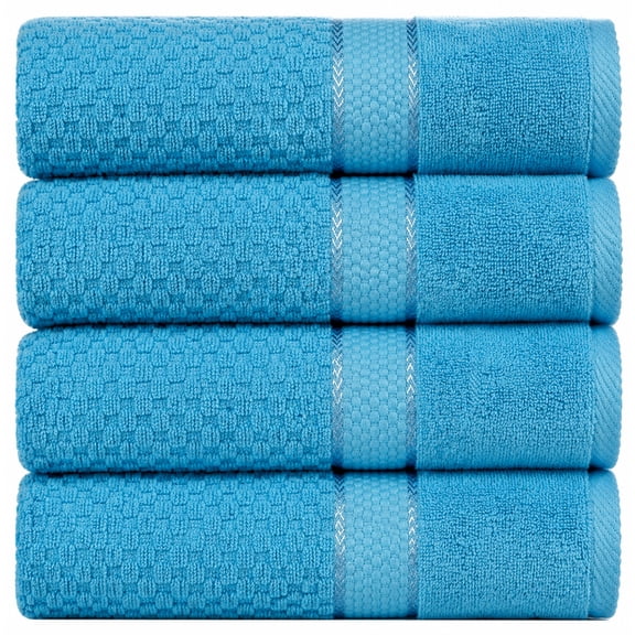 Ample Decor Sky Blue Bath Towels for Bathroom Set of 4 100% Cotton Popcorn Textured -Quick Dry, Highly Absorbent, OEKO-TEX Certified, Machine Washable - Mulaayam Collection - 30 X 54 Inch