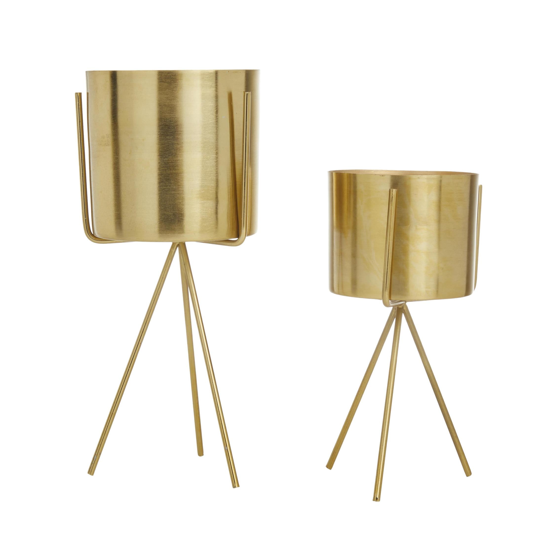 CosmoLiving by Cosmopolitan 12", 9"H Small Gold Metal Planter with Removable Stand (2 Count)