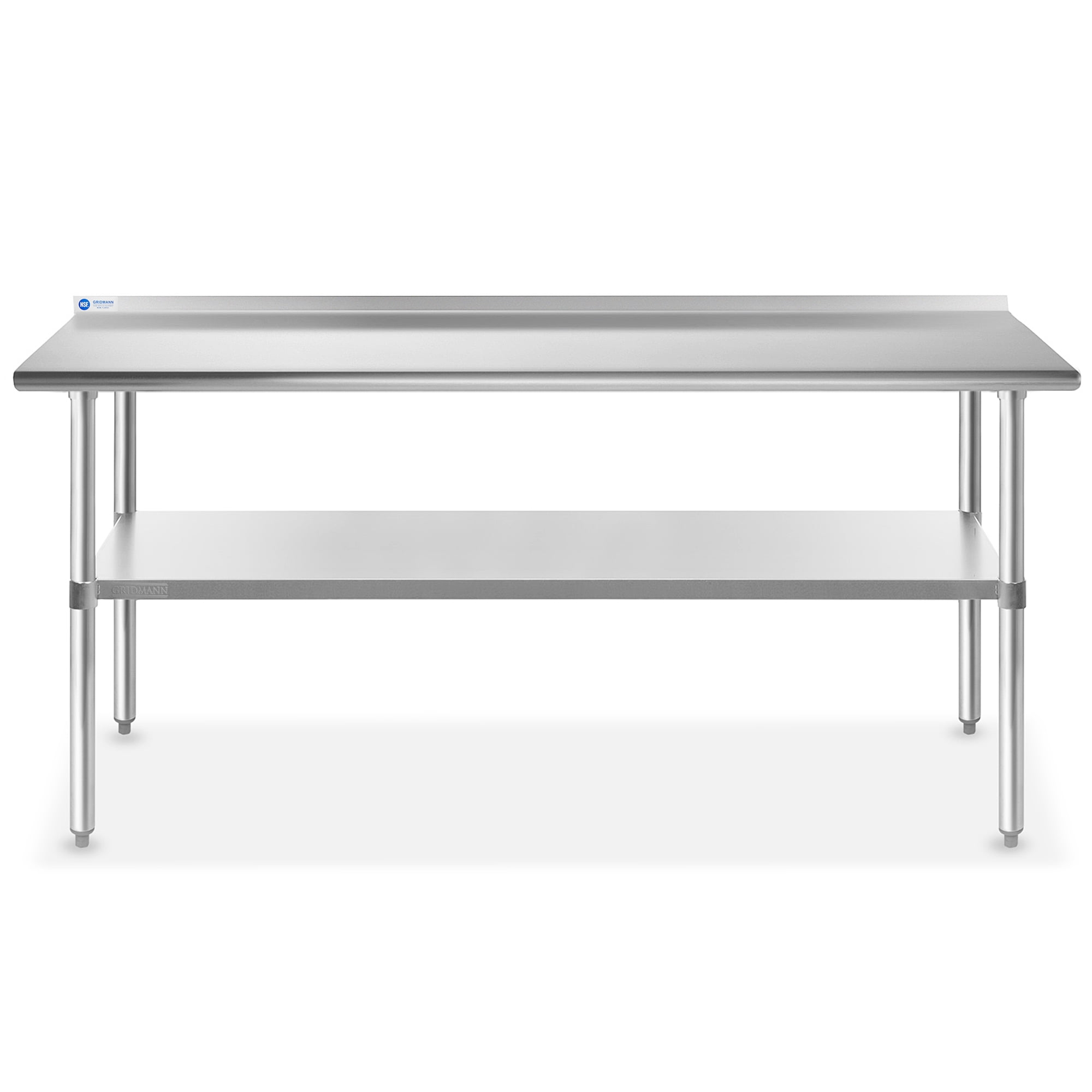 GRIDMANN 72 x 24 Inch Stainless Steel Table w/ Backsplash and Undershelf, NSF Commercial Kitchen Work & Prep Table