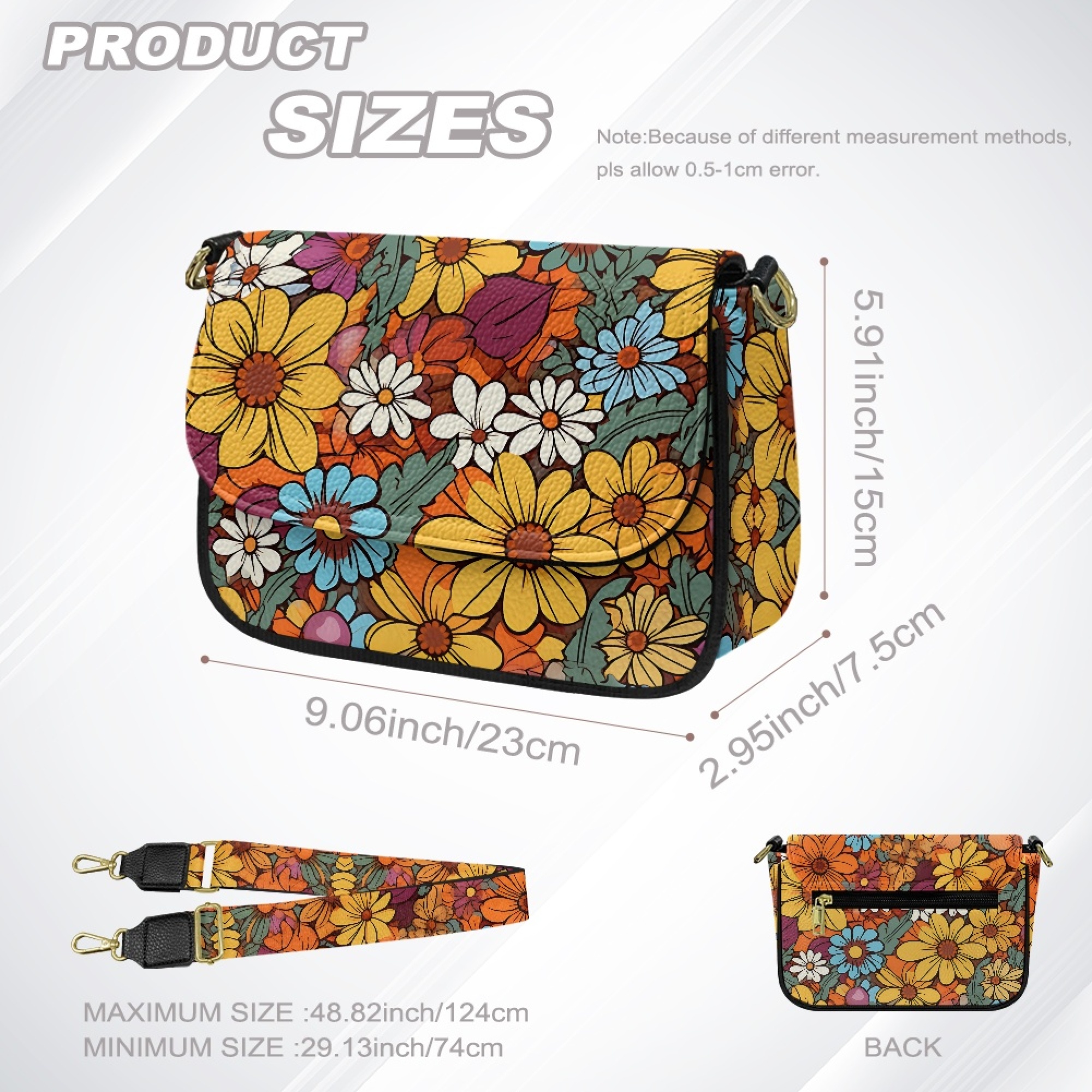 TSOVTHRID Colorful Daisy Print Crossbody Bags for Women Trendy Crossover Shoulder Bag PU Leather Shoulder Handbags Purses for Women with Adjustable Wide Strap