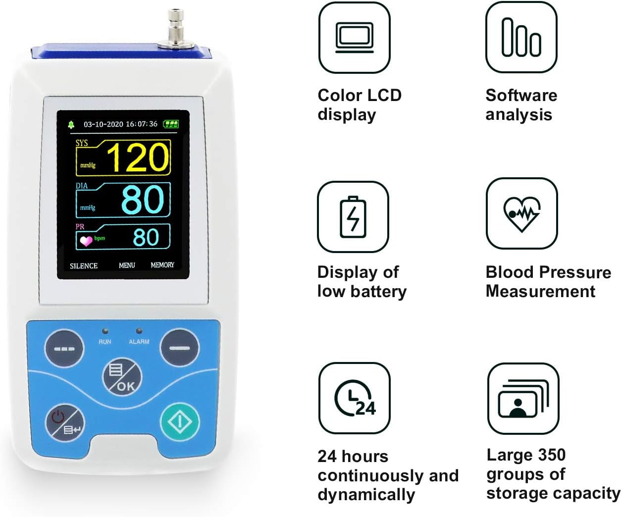 ABPM70 Ambulatory Blood Pressure Monitor NIBP Holter PC Software 24 Hour Record