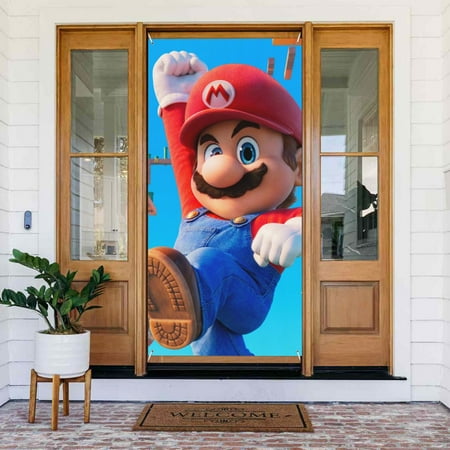 Super Mario Bros Door Cover Decorated Banner Tapestry Home Decoration Holiday Party Supplies Door Banner Porch Sign Banner 72.8 x 35.4 Inch
