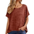 thumbnail image 6 of Craaazy Women Casual Loose Fit Blouse, Solid Color Short Sleeve Cotton Linen Tops, Comfy Round Neck Tunic for Daily Wear Gifts, 6 of 6