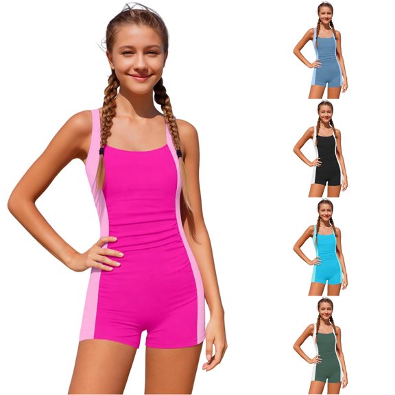 PRfgtbd Girls One Piece Swimsuit Color Block Bathing Suits Girl Swimwear Soft Comfortable Swimsuits Summer Beach Swimming Pool Sporty Swimwear 17-18 Years