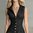 thumbnail image 7 of Sleeveless Denim Tunic Mini Dress for Women Collared V Neck Button Down Western Cowgirl Country Outfits, 7 of 7