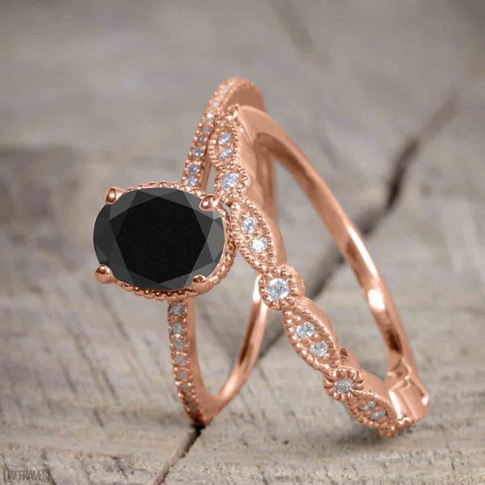 rose gold black diamond wedding ring