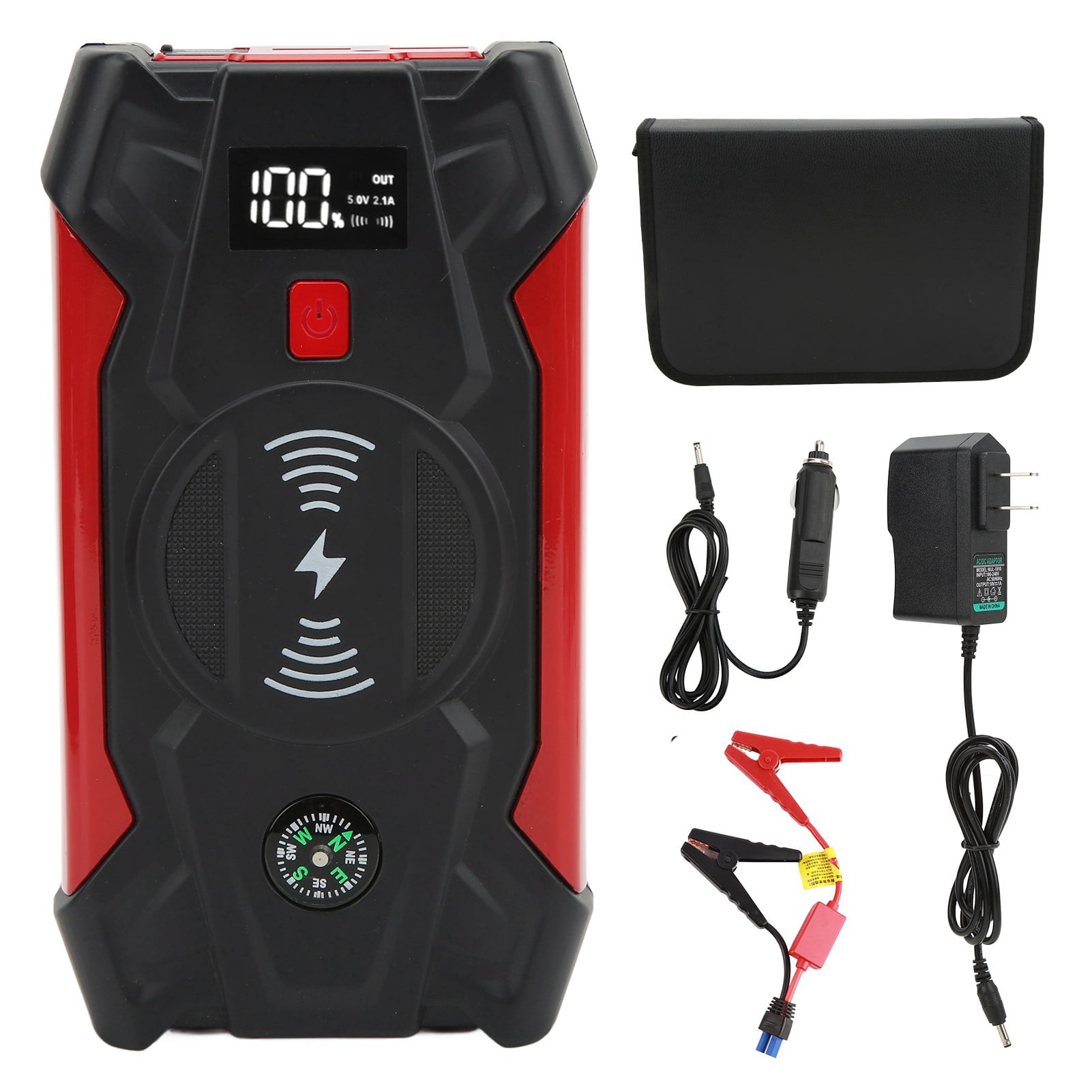 39800mAh Jump Starter 1200A LED Display Wireless Charger Power Bank for 12V Car Motorcycle (100‑240V) US Plug
