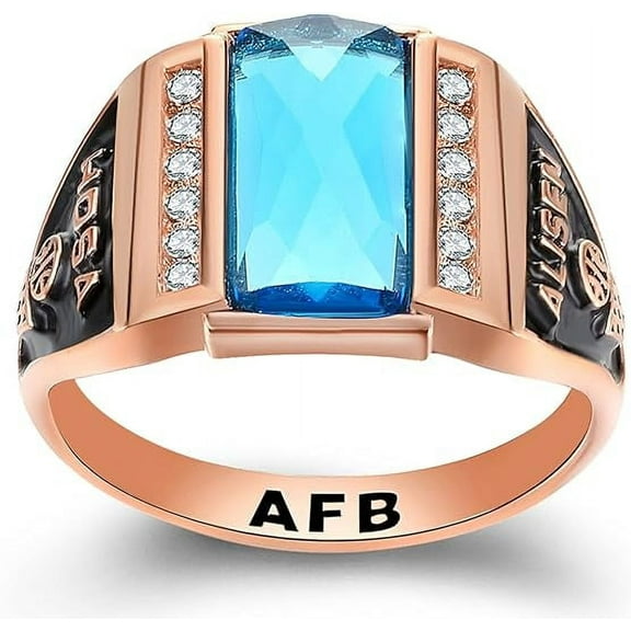 Ccjcinata Custom Rings Fully Personalized Class Rings for Men Two Birthstones 925 Sterling Silver Rings Gold Plated Class Rings Class Rings for Men High School Size 5-15 Men's Class Rings