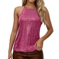 thumbnail image 7 of Womens Tank Tops V Neck Sparkly Sequin Cami Tops Color Hot Pink Size XL, 7 of 7