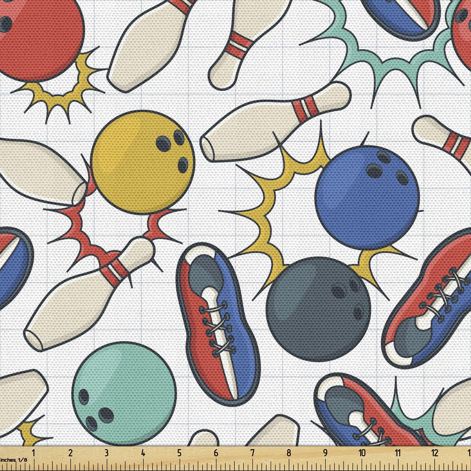 Bowling Fabric by the Yard, Color Doodle Design on Notebook Sheet
