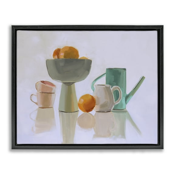 Stupell Industries Reflective Pottery Still Life Food & Beverage Painting Black Floater Framed Canvas Art Print Wall Art, 21 x 17