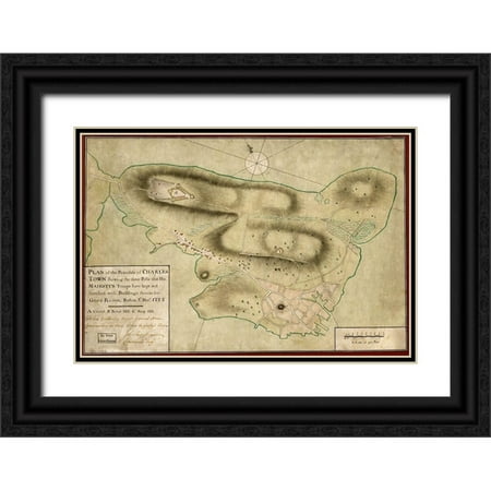 Vintage Maps 14x11 Black Ornate Wood Framed with Double Matting Museum Art Print Titled - Charles Town Peninsula posts of His Majestys Forces
