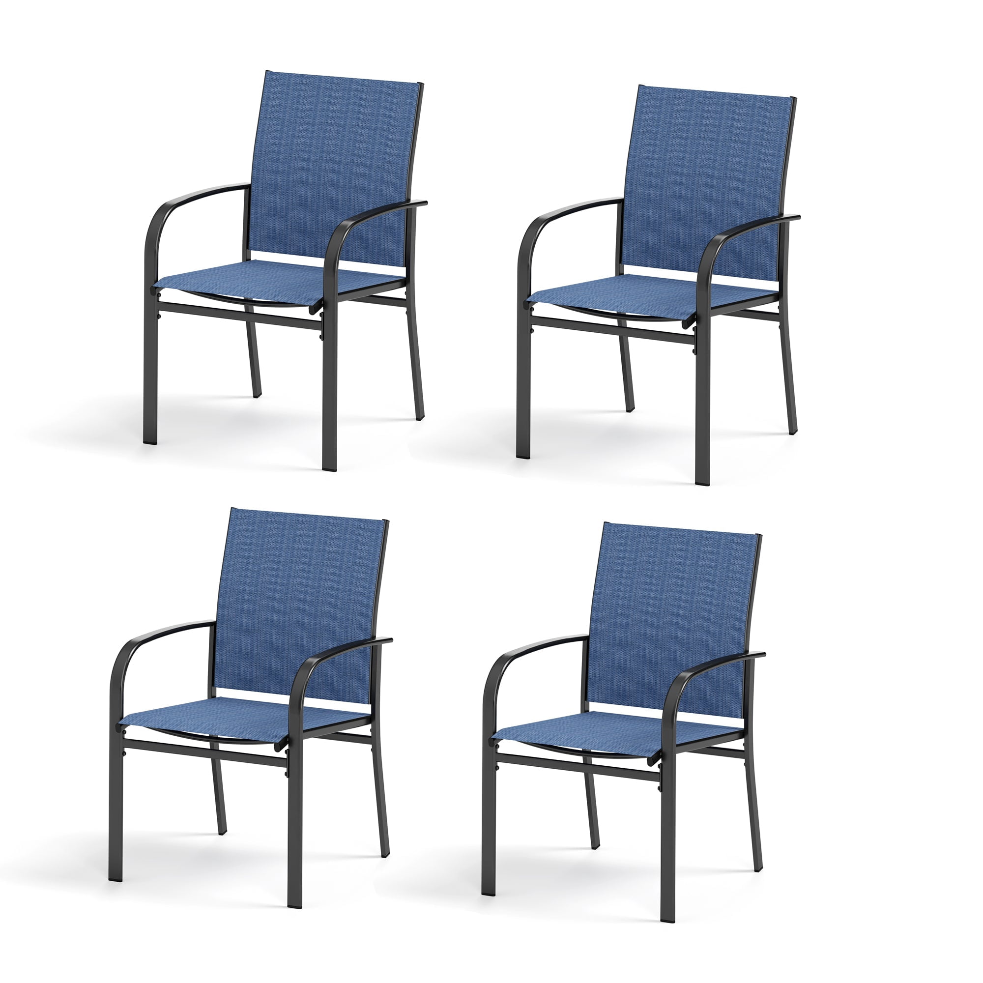SUMMIT LIVING 4-Piece Outdoor Patio Dining Chairs, Steel Frames with Textilene, Black & Blue
