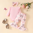 thumbnail image 3 of Bellafa Newborn Baby Fall Winther Clothes Infant Girl Ruffle Long Sleeve Romper Onesie Bell Bottoms Headband Outfits Sets, 3 of 10
