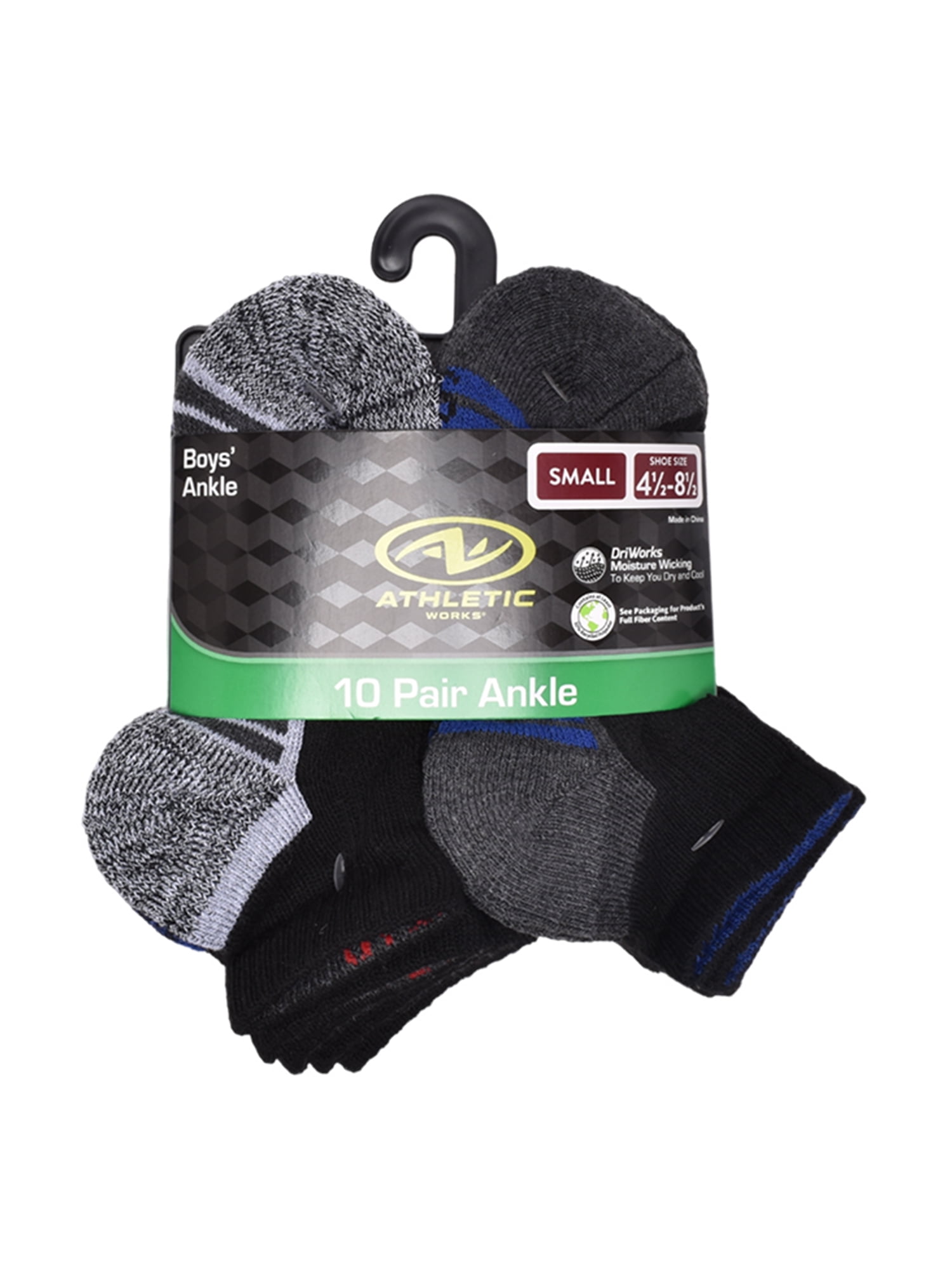Athletic Works Boys Cushioned Ankle Socks, 10-Pack S (4-8.5) - L (3-9)