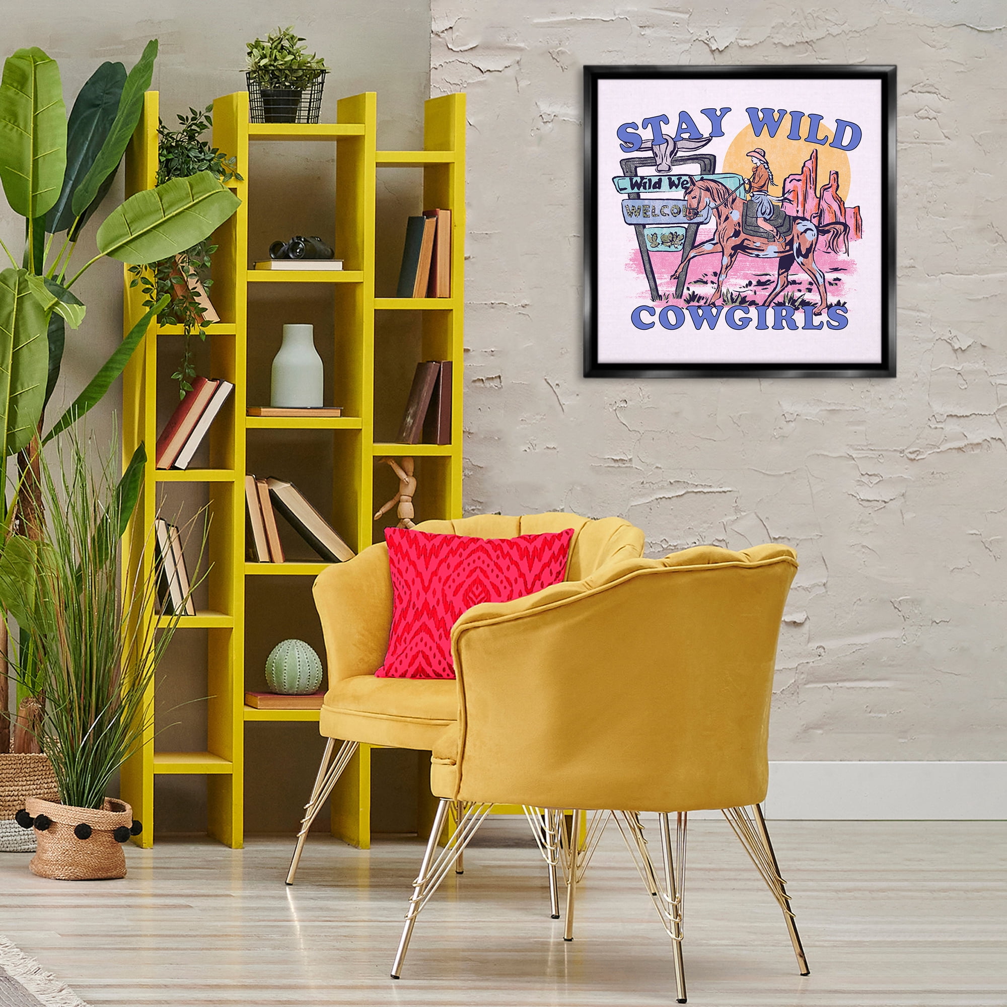 Stupell Industries Stay Wild Cowgirls Entertainment Painting Black Floater Framed Canvas Art Print Wall Art, 25 x 25