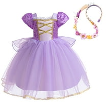Girls Rapunzel Princess Costume Puff Sleeve Sequin Cosplay Dress with Accessories