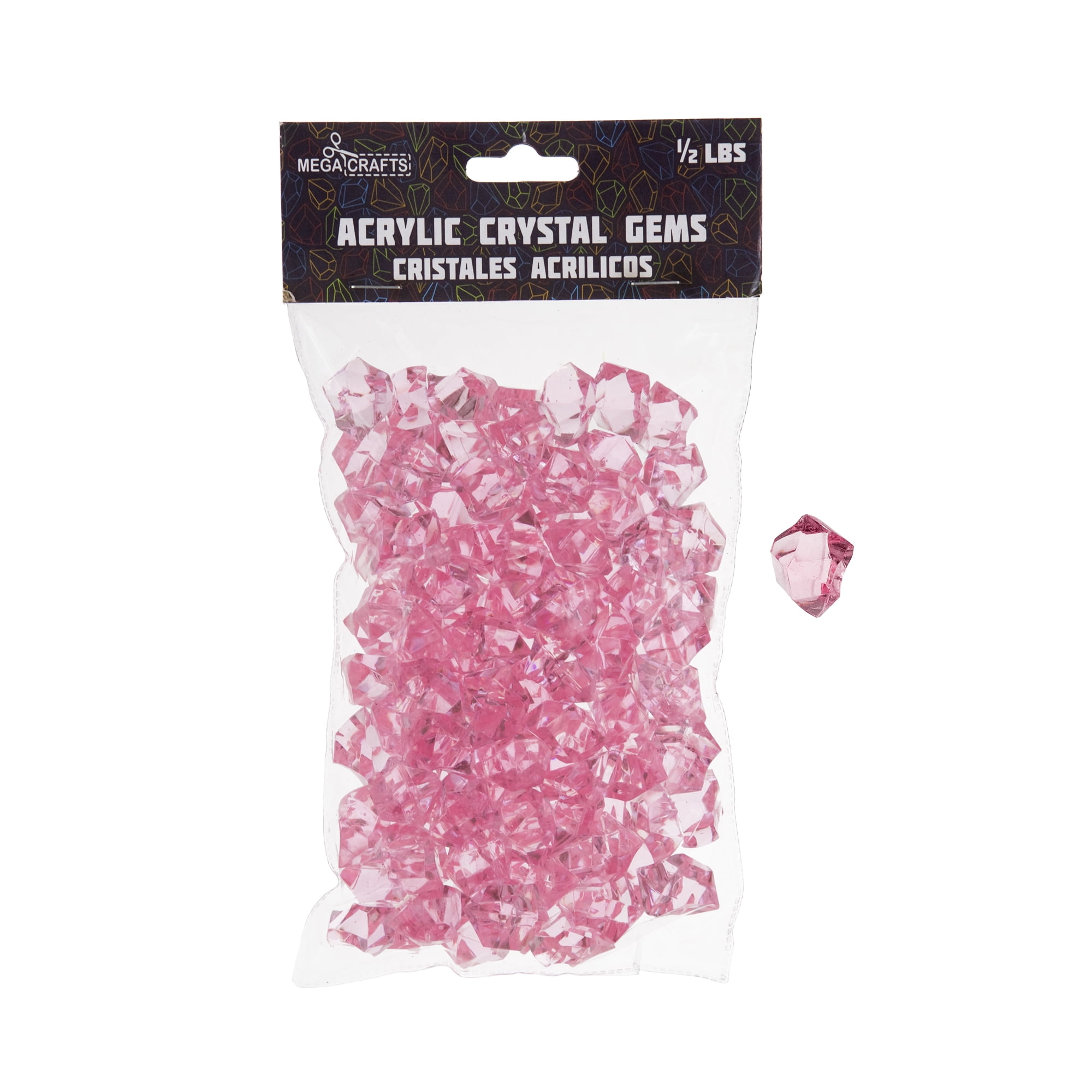 Mega Crafts 1/2 lb Acrylic Ice Rock Cubes Pink Plastic Glass Gems