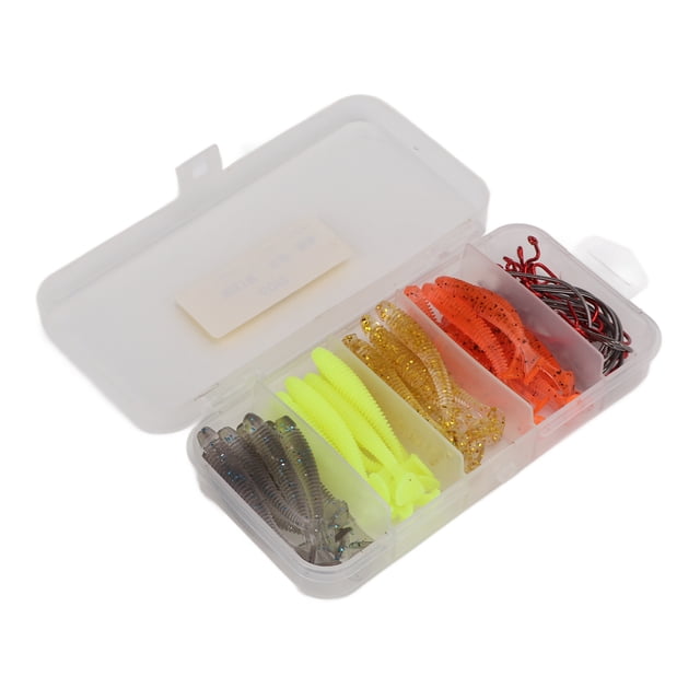 Señuelos de pesca blandos, 60 piezas/caja, cebo blando para pesca, señuelos blandos de PVC, kit de cebo blando con ganchos probados y confiables
