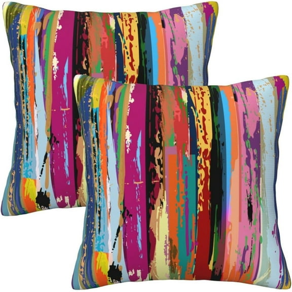 Multicolored Rainbow Abstract Throw Pillow Covers 18x18 in Set of 2, Decor Art Vibrant Pillow Case Square Cushion Covers for Sofa Bed Couch Living Room