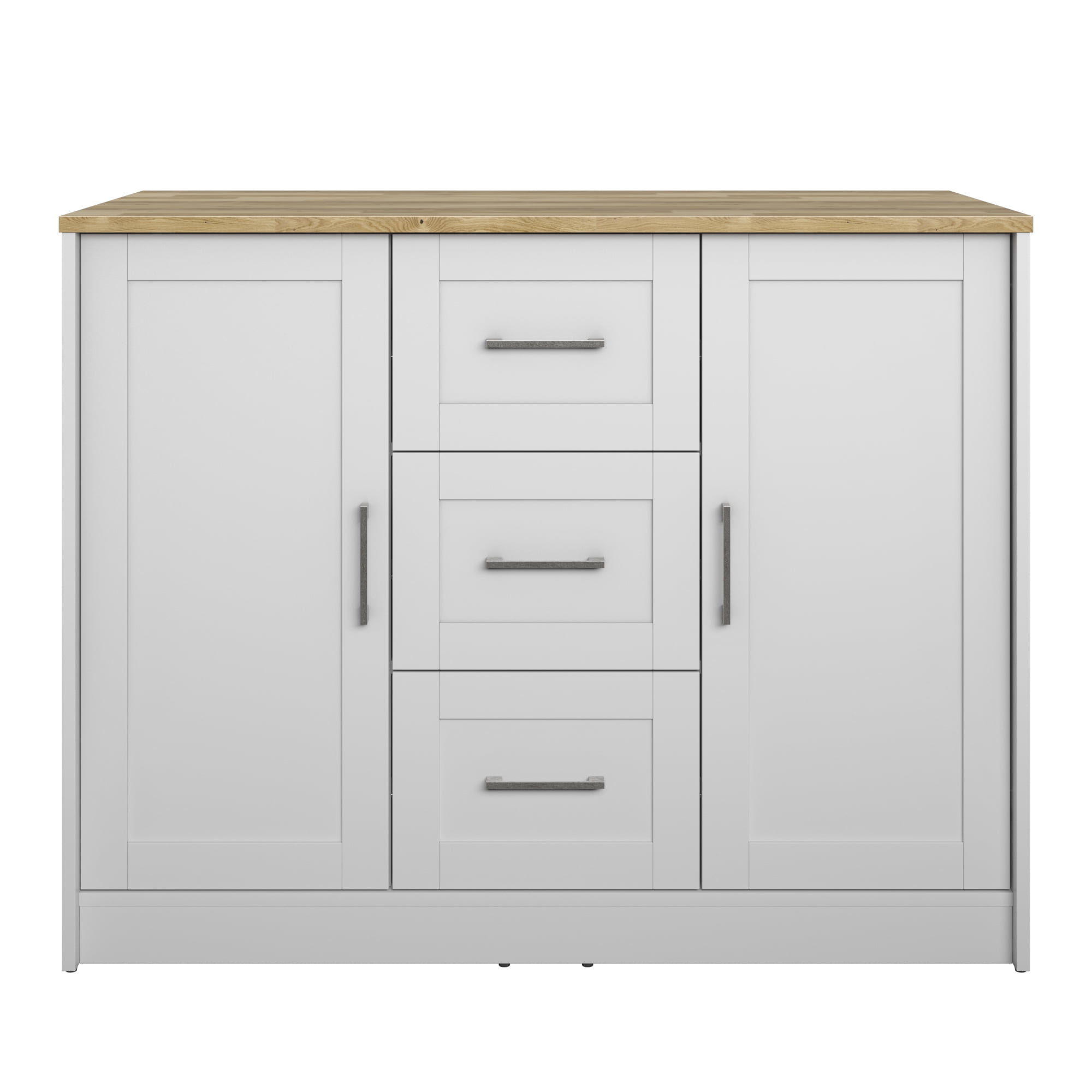 Twin Star Home 48" Traditional Kitchen Island with Butcher Block Top, Brilliant White