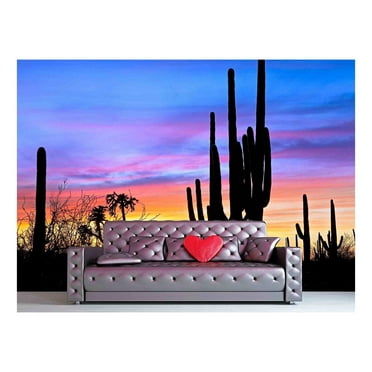 wall26 - Saguaro Silhouetten in Sonoran Desert Sunset Lit Sky - Removable Wall Mural | Self-Adhesive Large Wallpaper - 66x96 inches