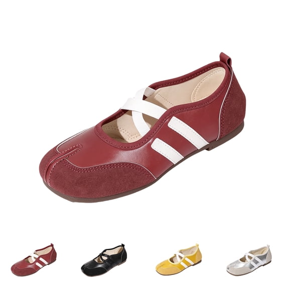 Dweltoz Women's Split Toe Ballet Flats Two Tone Crisscross Strap Mary Jane Sneakers Slip On Ballerina Casual Walking Shoes,Purple 7