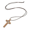 thumbnail image 4 of Wood Cross Necklace Natural Walnut Alloy Exquisite Color Simple Style Crucifix Necklace for Party Car Holiday, 4 of 14