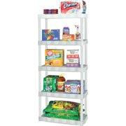 Plano 30.25"W x 14.25"D x 74.5"H 5 Garage Shelf Heavy Duty Plastic Storage Unit, White, 375 lb