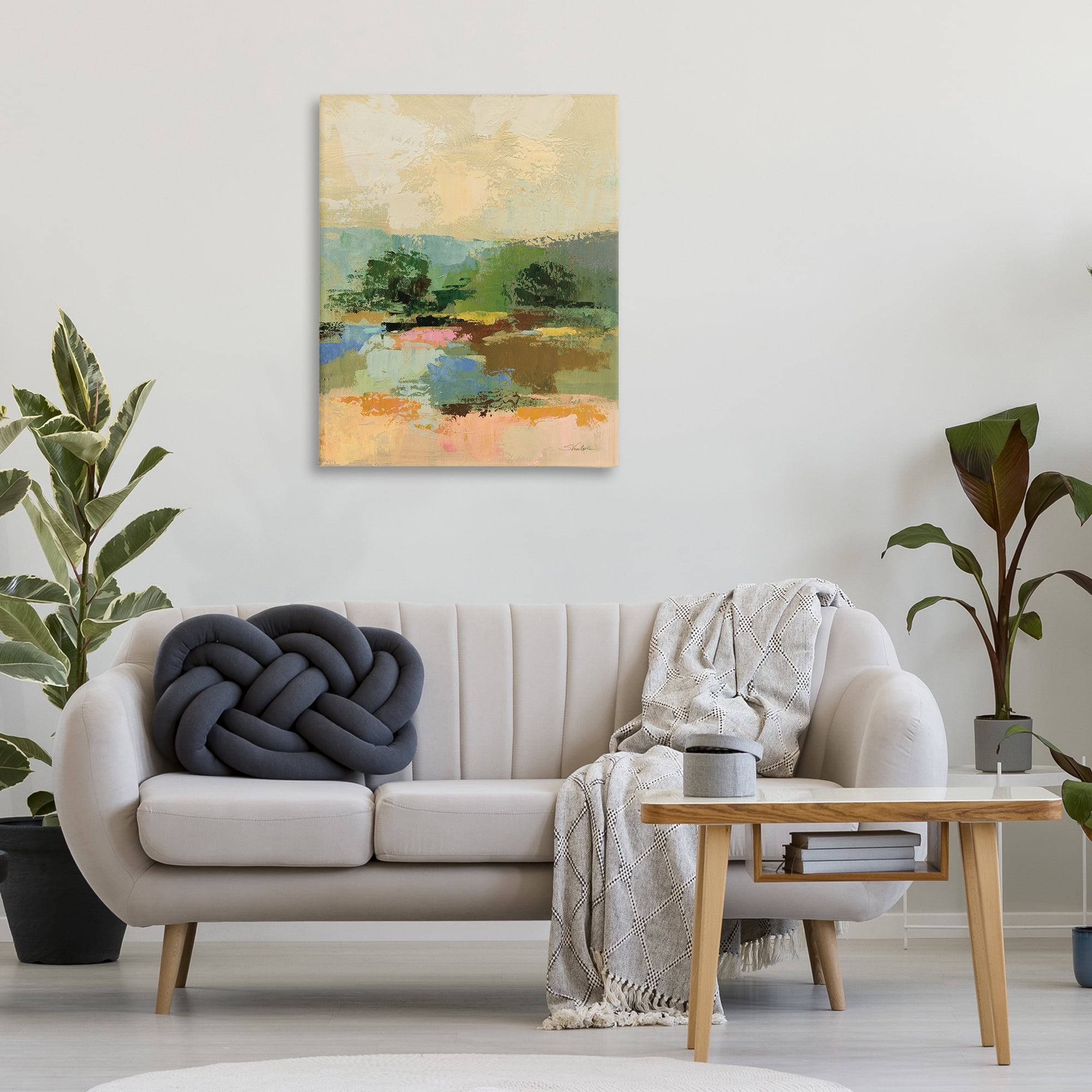 Stupell Industries Across The River Abstract Landscape Painting Gallery Wrapped Canvas Art Print Wall Art, 30 x 40