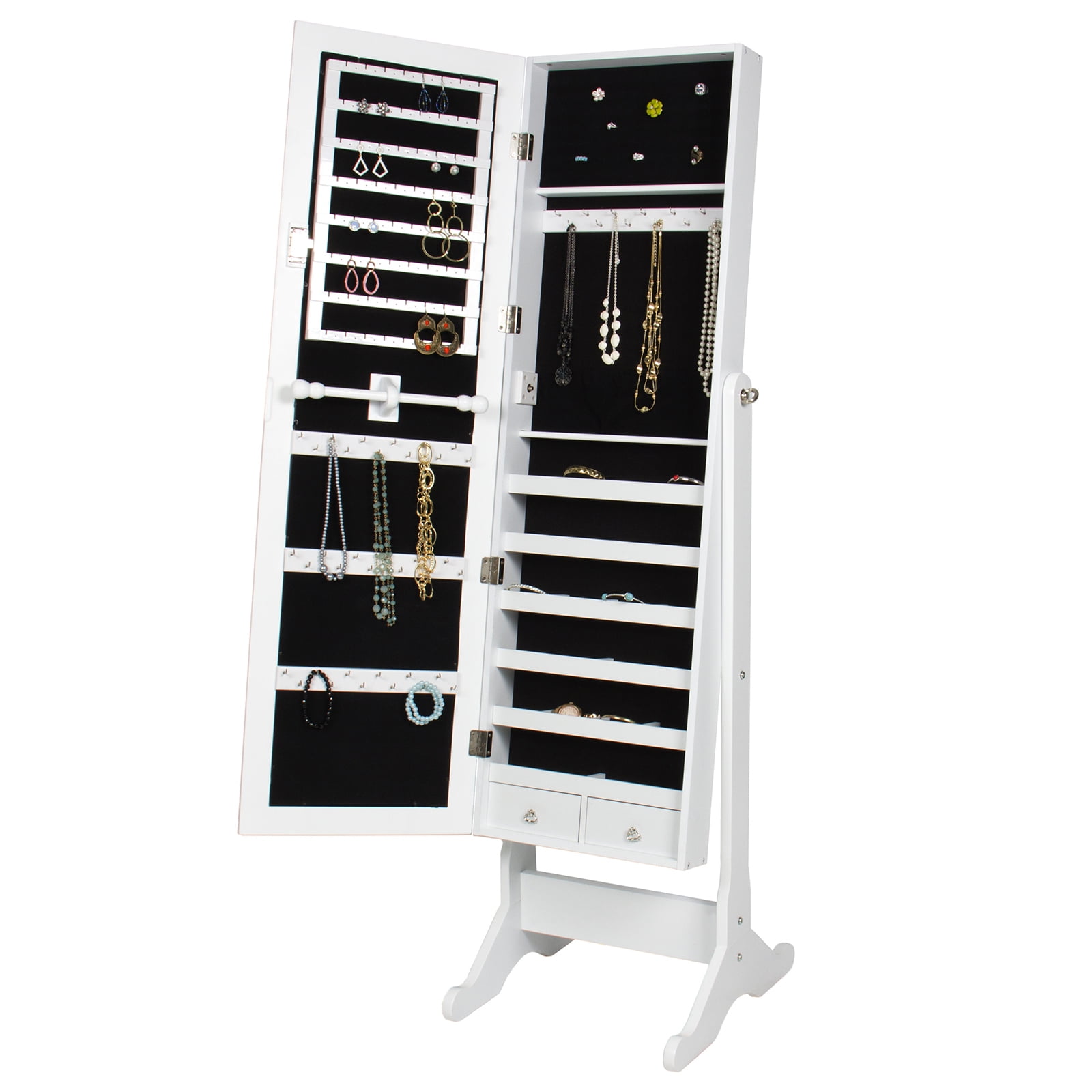 Mirrored Jewelry Cabinet Armoire W Stand Rings Necklaces Mirrored Jewelry Cabinet Armoire W Stand Rings Necklaces Bracelets