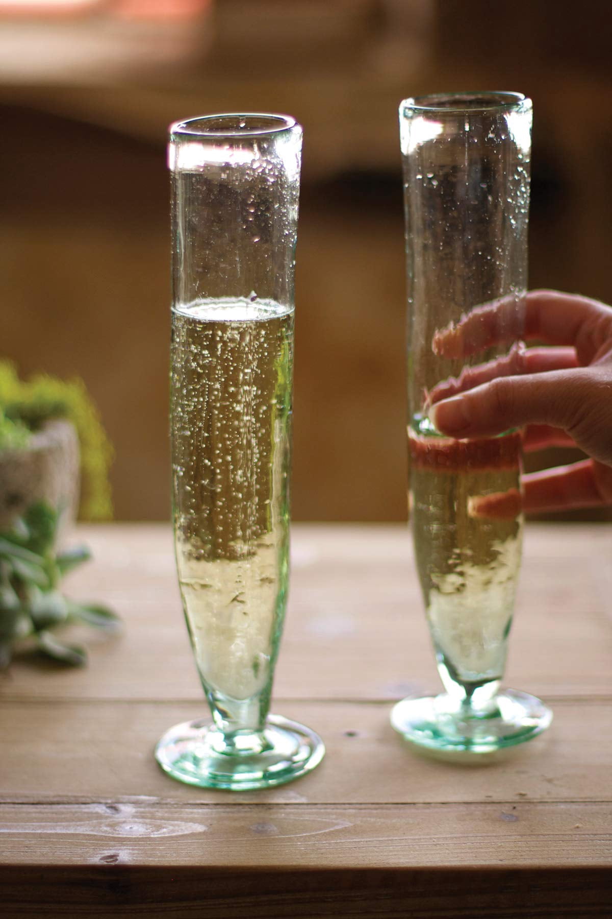 Kalalou Tall Recycled Champagne Flute, One Size, Set of 6, Green