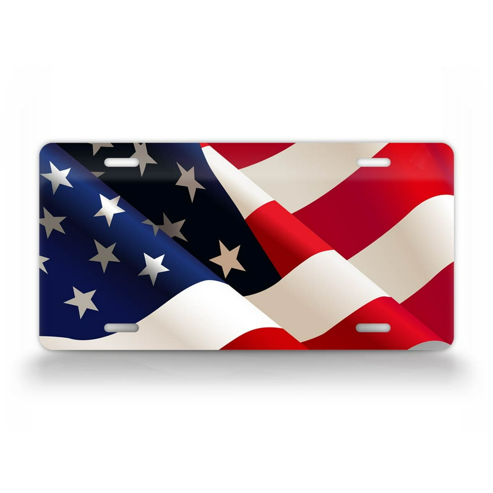 Wavy American Flag HD License Plate Patriotic Waving USA Flag Auto Tag