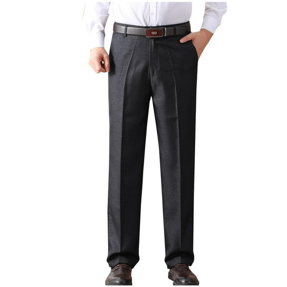 Oplxuo Men's Winter Fleece Lined Thermal Dress Pants, Straight Leg Business Casual Work Suit Trousers with Pockets