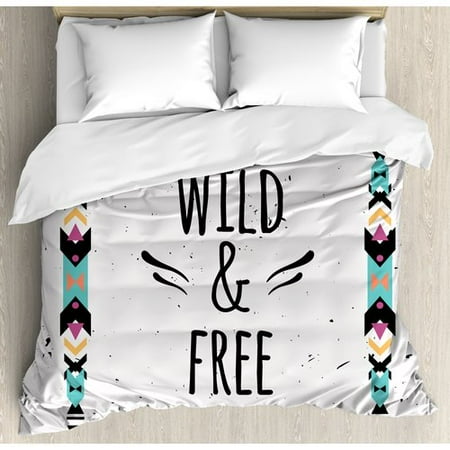 - Ambesonne Tribal Abstract Geometric Frame Wild and Free Quote Boho Style Art Print Duvet Cover Set