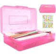 thumbnail image 1 of Pink Pencil Case, Pencil Box, Clear Pencil Case, Crayon Box Plastic Pencil Case, Large Capacity Hard Pencil Case, Stackable Storage Box Pencil Case for Girls Office Supplies Organizer, Pink Pencil Box, 1 of 7