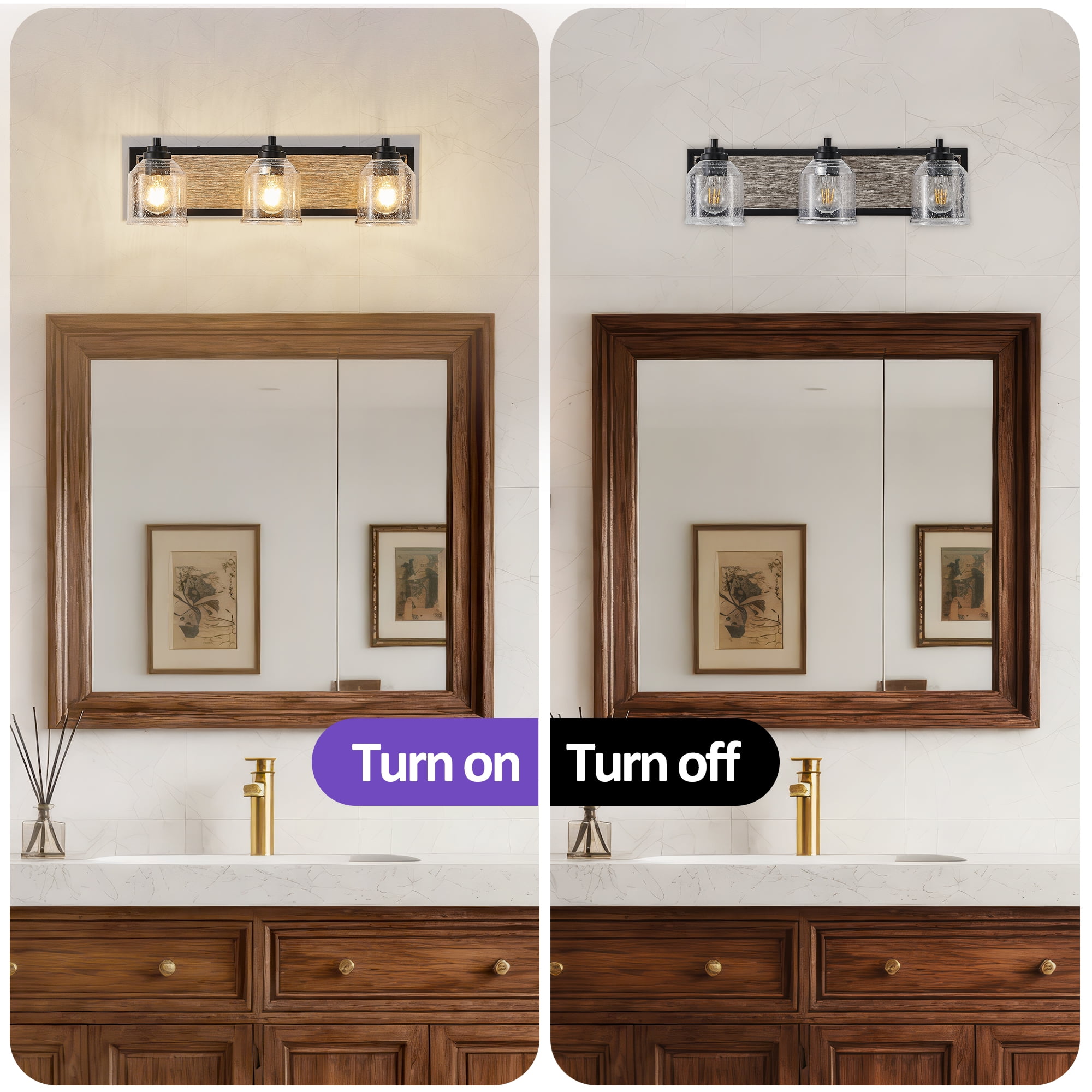 GCGAFUL 23 in. 3-Light Farmhouse Bathroom Vanity Lighting Fixtures Over Mirror with Bubble Glass Shades