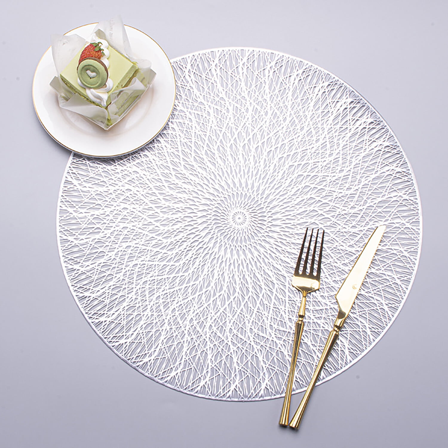 Round Placemats Set of 6, Premium Place Mats for Dining Table, Washable Vinyl Placemats