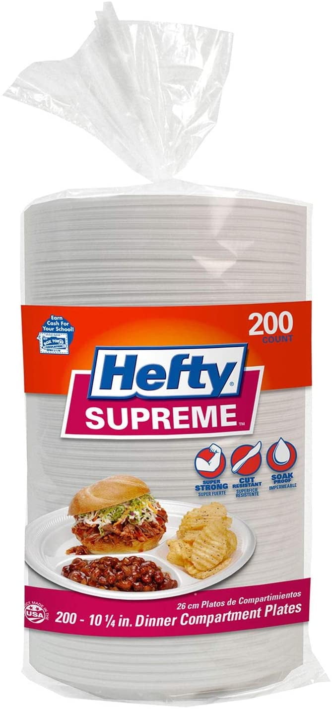 Hefty Supreme 200ct Styrofoam 3-Section Plates, 10.25 Hefty Supreme 200ct Styrofoam 3-Section Plates, 10.25