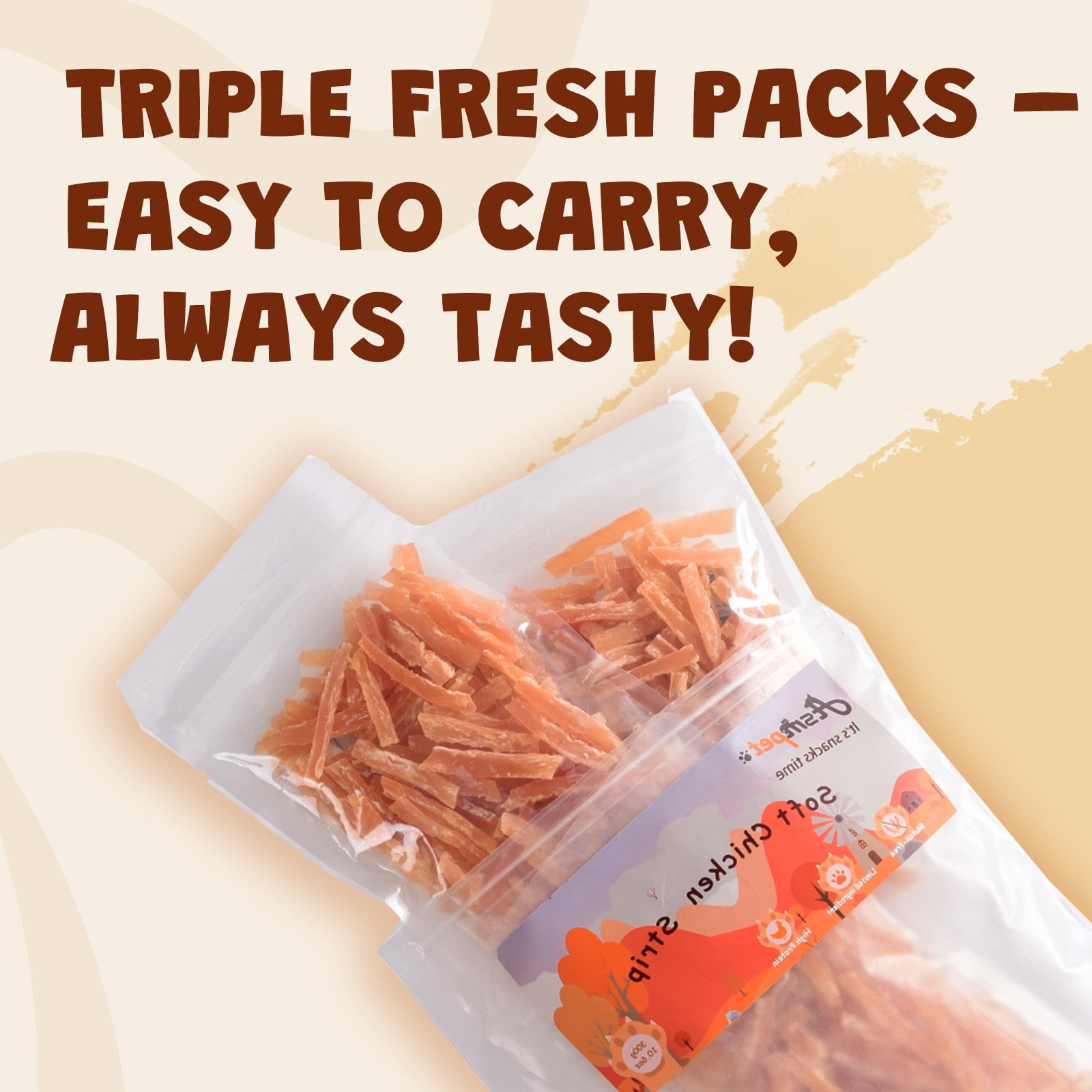 (3 pack) ASMPET Chicken Jerky Dog Treats, Mini Chicken Strips, Rawhide Free Training Treats for Cats and Small Dogs,11oz