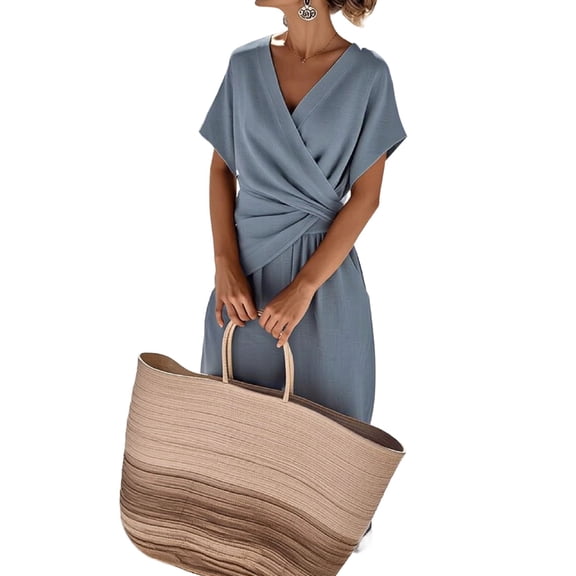 Women'S Outfits V Neck Cap Sleeve Crop Top Wide Leg Pant Sets Blue XL
