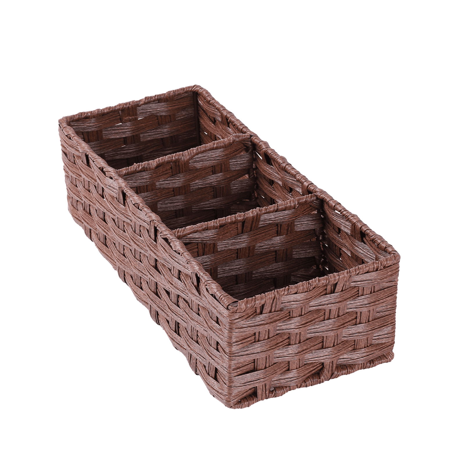 Dracelo Multiuse Hand Woven Plastic Wicker Basket with Divider for Organizing, Countertop Organizer Storage, Brown