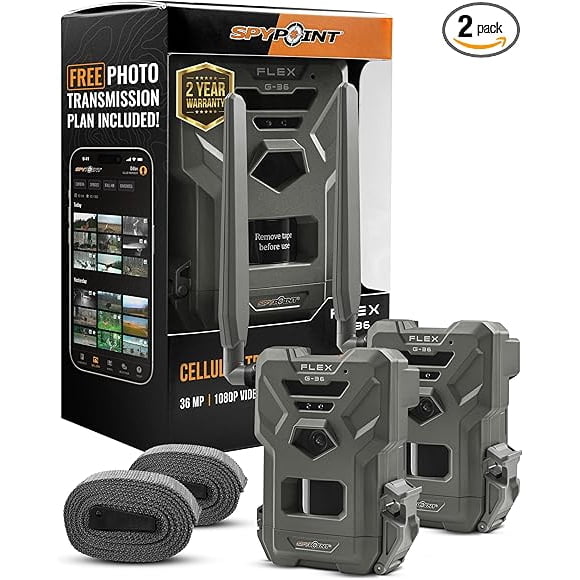 SPYPOINT Flex G-36 Twin Pack LTE Trail Camera, 36MP, 1080p Video with Sound, GPS, 100' Range, 0.3s Trigger